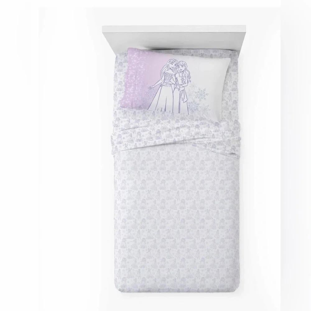 Frozen Winter Frost Adventures 3-Piece Twin Sheet Set, White & Purple, Disney - Picture 3 of 5